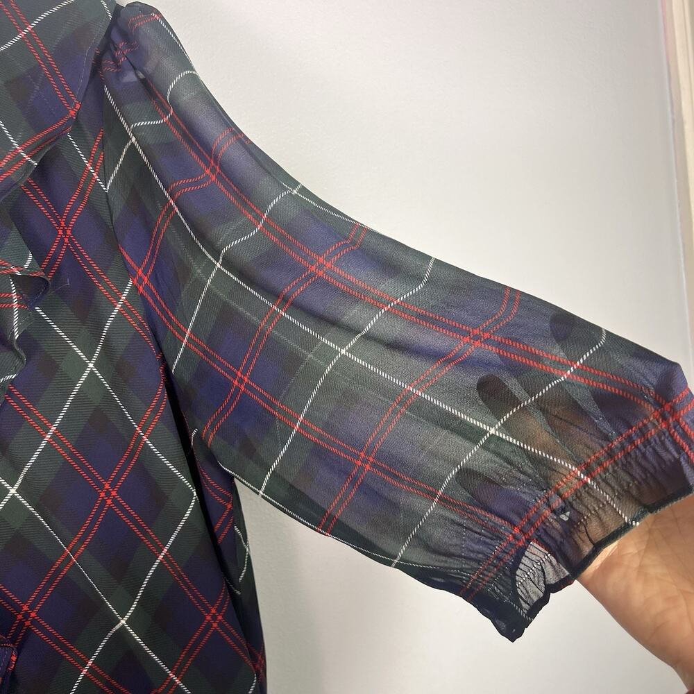 LRL Green Red Plaid Ruffle Midi Georgette Dress Sz XL Holiday Summer Vacation - Picture 6 of 12